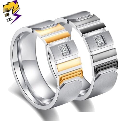 Fashion Romanitic Lovers' Couple Wedding Rings Silver Titanium Steel Gold Black Enamel Promise Ring Men Women Engagement Jewelry