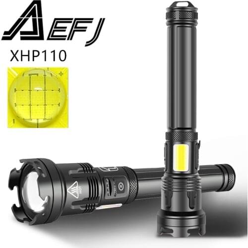 Powerful XHP110 LED Flashlight USB rechargeable torches tacticle zoom flashlights COB lantern Waterproof Flash Lamp