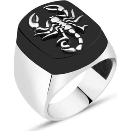 Onix Stone Scorpion Symbol-Silver Men 'S Ring