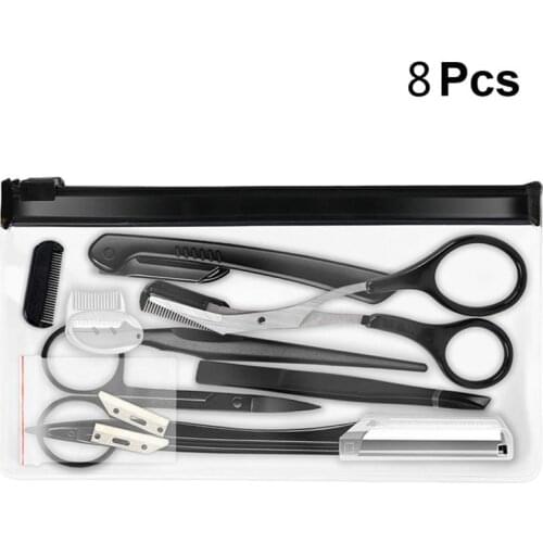 New 8Pcs Stainless Steel Eyebrow Razor Foldable Eyebrow Trimming Set Eyebrow Comb Eyebrow Tweezers Eyebrow Shaper Makeup Tools