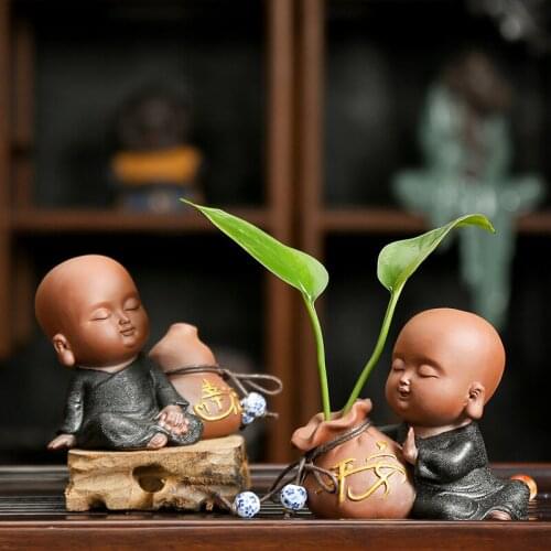 Creative New Shore Tea Tea Pet Zen Zisha Small Monk Vase Flower Arrangement Creative Ceramic Ornaments Tea Ceremony Accessories