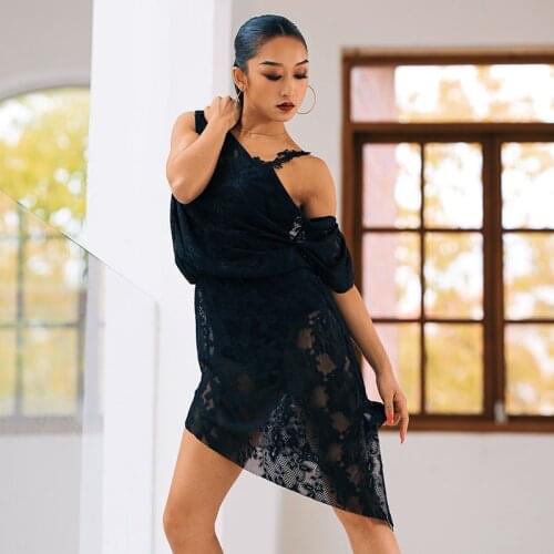 Latin Dance Clothes For Women Adult Black Mesh Gauze Sexy Dress Professional Modern Dance Practice Costumes Rumba Outfit DWY5622