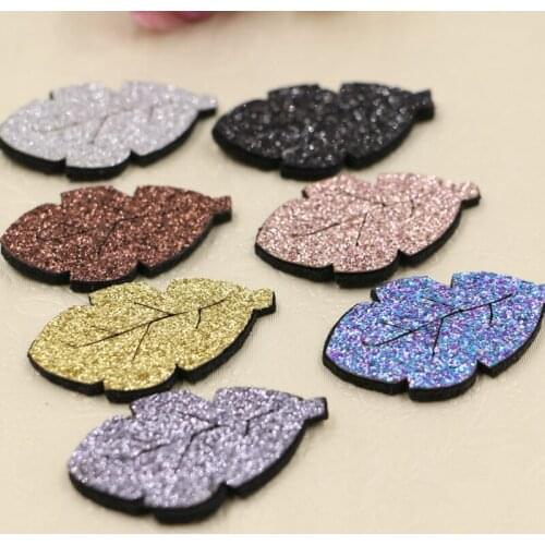 Wholesale 100PCS Fashion Glitter Leaf Patch Stickers Handmade Flatback Fashion DIY Jewelry Accessory Material Button Patchs