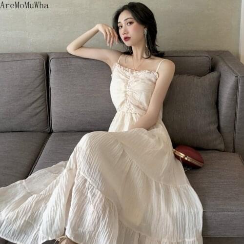 AreMoMuWha Wooden Ear High Waist Dress Summer New Retro Wild Long Paragraph Very Fairy Small Dress Female bodycon dress MH394