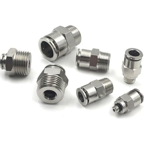 Pneumatic accessories M5 1/8 1/4 3/8 1/2" BSP Male To 4/6/8/10/12mm OD Hose Nickel Plated Brass Push In Quick Connector