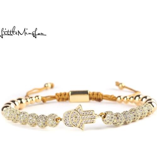 Luxury CZ Evil hand Eyes bracelet ball Charm copper Beads Braided Adjustable handmade men Bracelets Bangles for women Jewelry