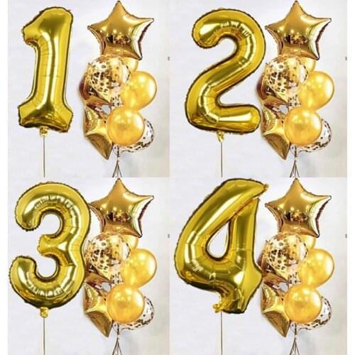 1set Gold 32inch Foil Number Balloons Birthday Party Decorations Star Ballon Kids Boy Girl 1st 1 2 3 4 Years Supplies Globos