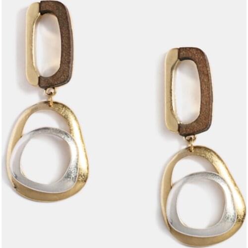 Alloy Circle Wooden Earring For Women Geometry Dangle Drop Earrings Jewelry Accessories Gift