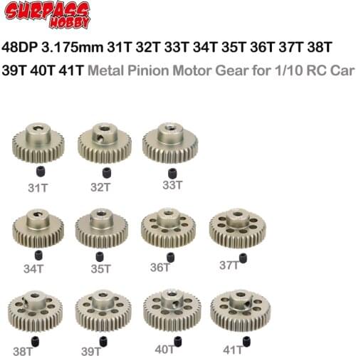 SURPASS HOBBY 1PCS 48DP 3.175mm 31T 32T 33T 34T 35T 36T 37T 38T 39T 40T 41T Metal Pinion Motor Gear for 1/10 RC Car