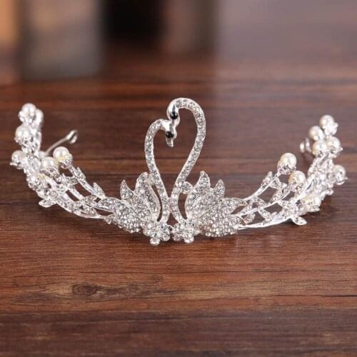 Wedding Swan Crown Tiaras Pearl Diamond Princess Headbands for Woman Girl Pageant Prom Party Prom BN