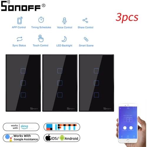 Itead SONOFF T3US 1/2/3C Smart Wifi Wall Light Switch Wireless Touch Switch APP Voice Remote Control Work With Alexa IFTTT