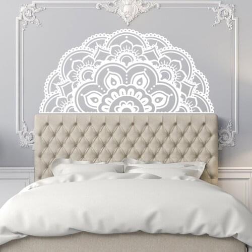 Half Mandala Wall Decals - Headboard Master Mandala Vinyl Wall Decals for Bedroom - Mandala Wall Art Boho Bohemian Bedroom MT43
