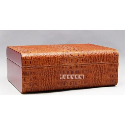 High Quality Leather Pattern Wooden Cigar Case Humidifying Moisturizing Humidor Cigar Box Large Capacity Cigar Humidor Hot Sale