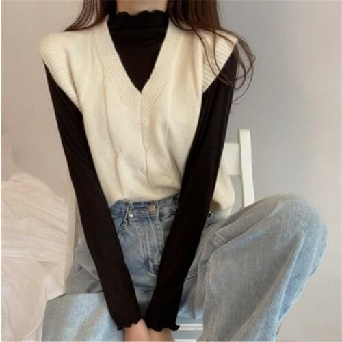 Womans Jersey Korean Casual V-neck Thicken Cashmere Sleeveless Sweater Vest Female All Match Knitwear +elastic Basic Shirt ZJL3