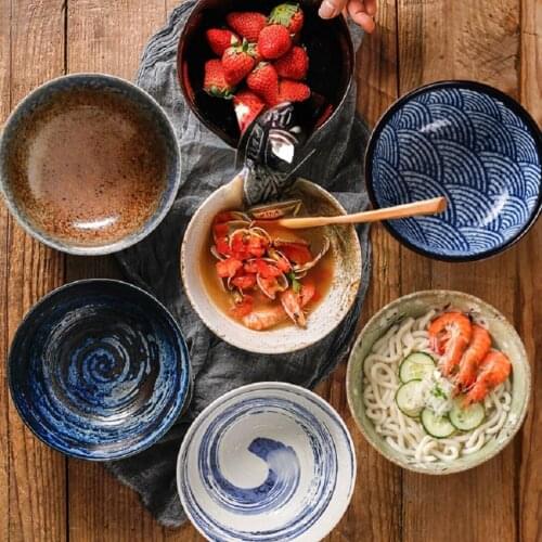 1 PC Japanese Big Bowl Noodle Rice 17CM Patterned Ceramic Underglaze Exquisite Household Made in Japan