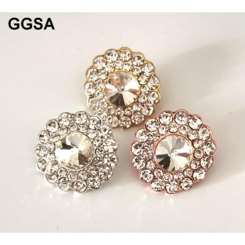 10pcs 30mm Round Rhinestone Buttons DIY Browband Furniture Wedding Dress Decoration Silver Rose Gold Metal Crystal Centerpieces