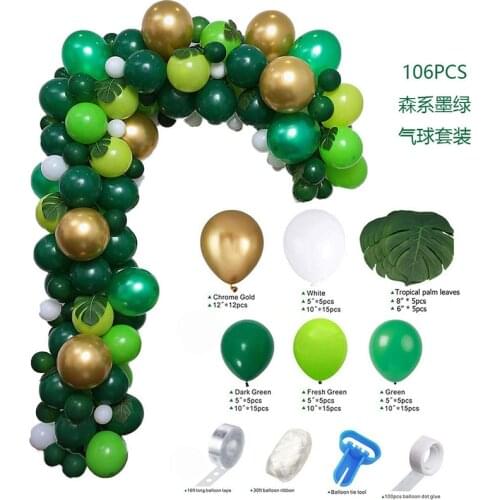 106pcs/set Jungle Theme Balloons Chain Baby Shower Birthday Party Decoration Supplies Ink Green Jungle Party Balloons Arch