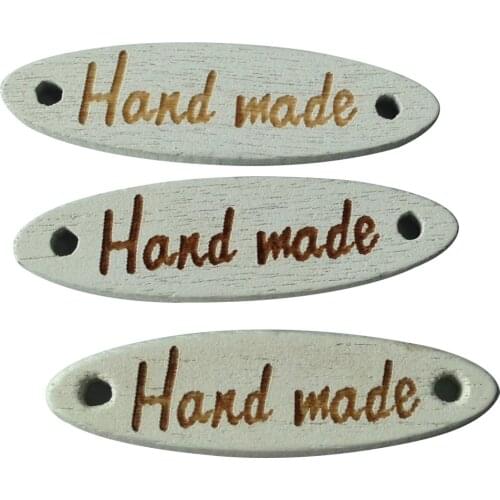 20Pcs White Wood Hand Made Labels For Hat Bags Oval Wooden Button For Clothing Diy Sweater Handmade Wood Sewing Buttons Tags