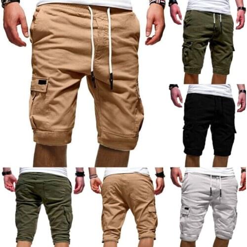 2019 Hirigin Men Casual Jogger Shorts Sports Elastic High Waist Solid Cargo Pants Military Combat Workout Plain Gym Trousers