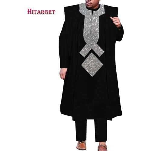 African Men Boubou Dashiki Agbada Robe Suits 3 Piece Sets Slim Men African Outfit Nigerian Clothes Bazin Riche Robe WYN1361
