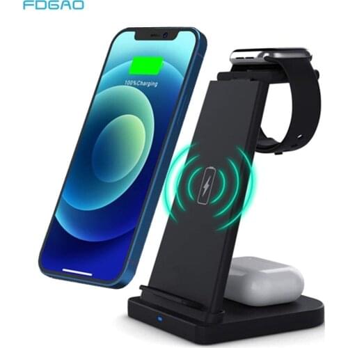 15W Qi Wireless Charger For iPhone 12 11 XS XR 8 AirPods Pro Apple Watch 3 in 1 Fast Charging Station for iWatch Samsung S21 S20