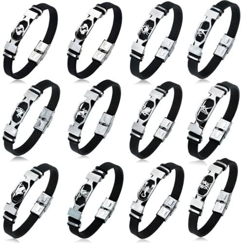 Boho 12 Constellations Zodiac Signs Stainless Steel Leather Bracelets Men Women bracelets Casual Luxury Personality Bangle