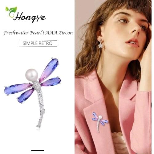 Hongye Natural Freshwater Pearl Females Brooches Butterfly Sparkly Pin Silver/Gold Color AAA CZ Vintage Luxury Jewelry Touraline