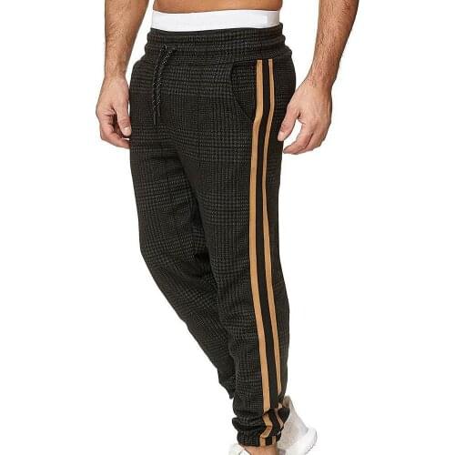 Fashion Men Pants Casual Pocket Stripe Plaid Print Drawstring Long Pants Ankle-Tied Trousers Mens Clothing 2021