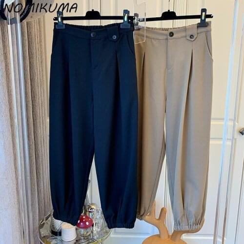 Nomikuma Woman Pants Korean High Waisted Long Trousers Causal Solid 2021 Autumn New Harem Pants Mujer Pantalones 6Z372