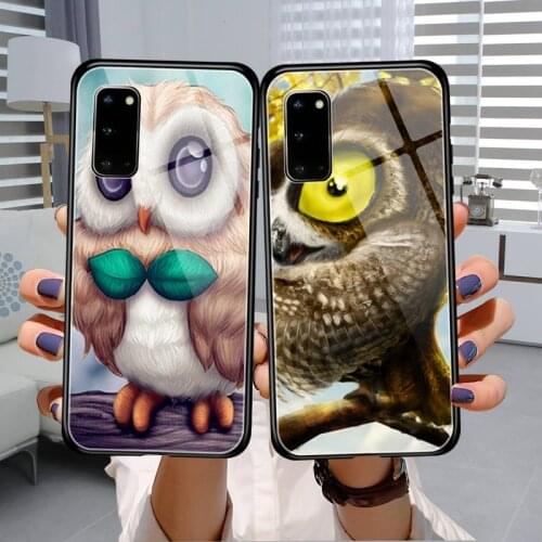 Cartoon owl Phone Case Tempered Glass For Samsung S7 S8 S9 S10E S20 21 30 Plus ultra Note 8 9 10 Plus A7 2018