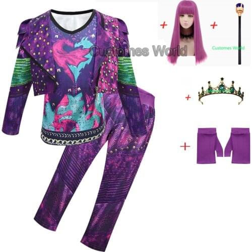 Kids Descendants 3 Mal Costume For Girls Evie Cosplay Costume Child Fantasia Halloween Wigs For Girls Birthday Party Fancy Dress