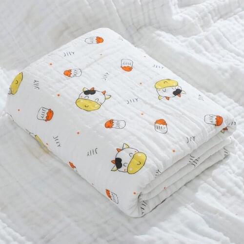 2021 New Muslin Baby Blanket 6 Layer Gauze Lovely Printed Soft Cotton Newborn Bath Towel Absorbent Hug Stroller Kids Quilts AB11