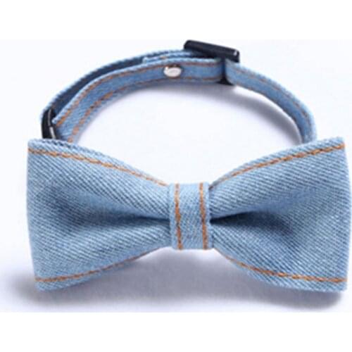 Pet Denim Bow Tie Collar Cat Dog Cat Adjustable Buckle Closure Neck Ring Strap Scarf Collar for Cats and Small Dogs Puppy Bowtie