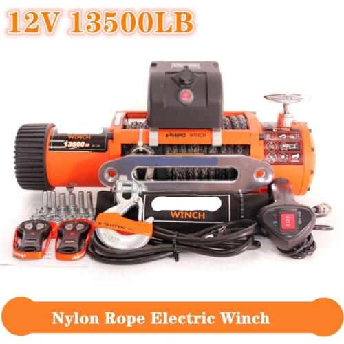 12v 13500lb Electric Winch Heavy Duty ATV Trailer high tensile nylon rope cable Remote Control Set Electric Winch