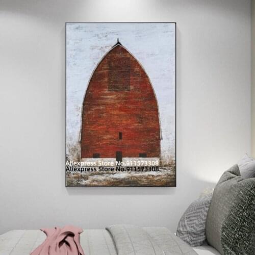 Farmhouse Wall Art Rustic Home Decor Decorative Canvas Painting Abstract Brown Red Barn Picture Rertro Poster