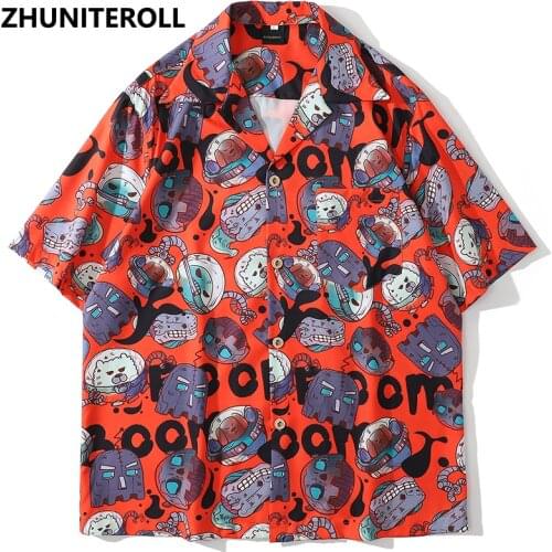 Hawaiian Blouse Hip Hop Streetwear Cartoon Graffiti Funny Print Short Sleeve Vintage 2021 Casual Shirts Harajuku Men Summer Tops
