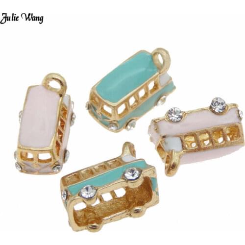 Julie Wang 4pcs Mix Color Bus Ornament Charm Women Bracelet Necklace Pendant Keyring Hanging Craft Handmade Accessory 19*12*10mm