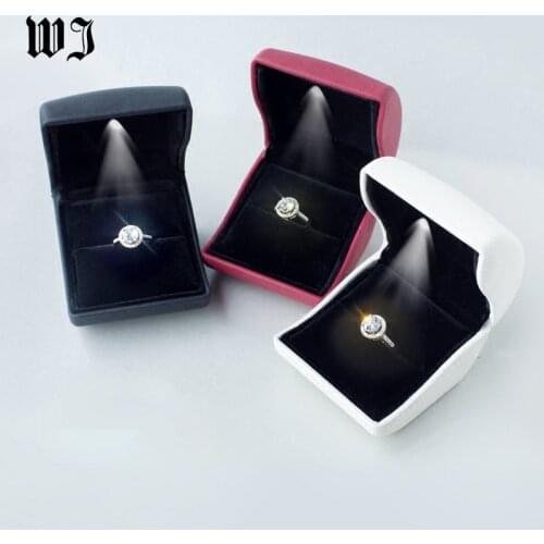 Wholesale LED Lighted Diamond Ring Earring Gift Box Wedding Engagement Ring Jewelry Display Organizer Boite a Bijoux 20pcs/lot