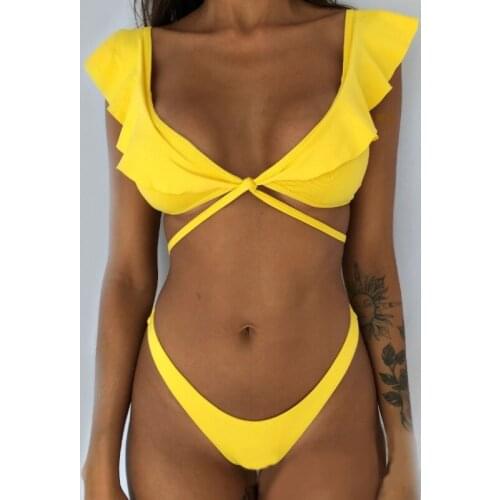 2 PCS Ruffles Bikini Set Woman Sexy Vintage Print Swimsuit Push Up Bathing Suit Retro Swimwear Female Lace Up Summer Beach Wears