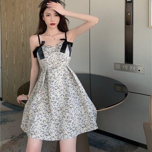 Summer Women Dress Spaghetti Strap Bow Backless Sexy Slim Jacquard Folds Dresses Female Mini Sleeveless Outfits Holiday Clothes