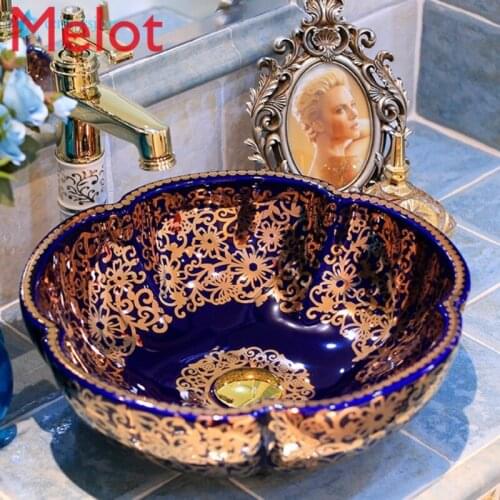 LT-X1A3624 popular gold plated counter top ceramic wash basin sink
