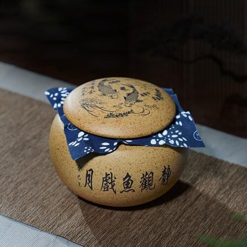 Small Yixing Purple Sand Pisces Carved Tea Pot Tea Ceremony Moisture-Proof Tea Storage Tea Container Accessories