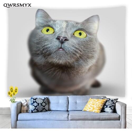 Cute Grey Cat Tapestry Wall Aesthetic Cartoon Animals Hippie Art Wall Hanging LivingRoom Bedroom Dorm Decor Wall Tapestries