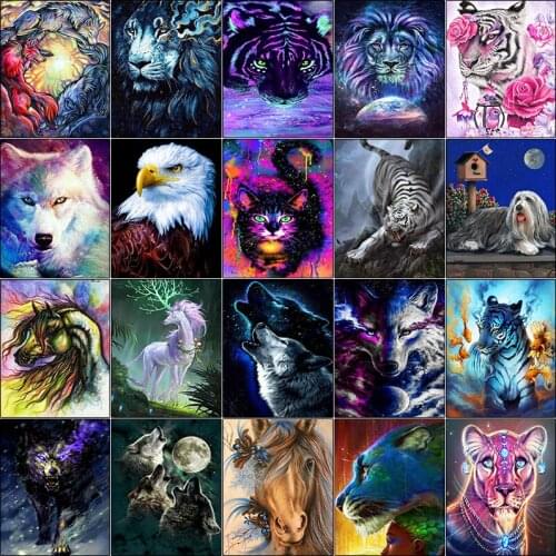 Full square 5d diamond painting kit set DIY Animal tiger horse wolf lion eagle cat complet dirll drawing embroidery Cross stitch
