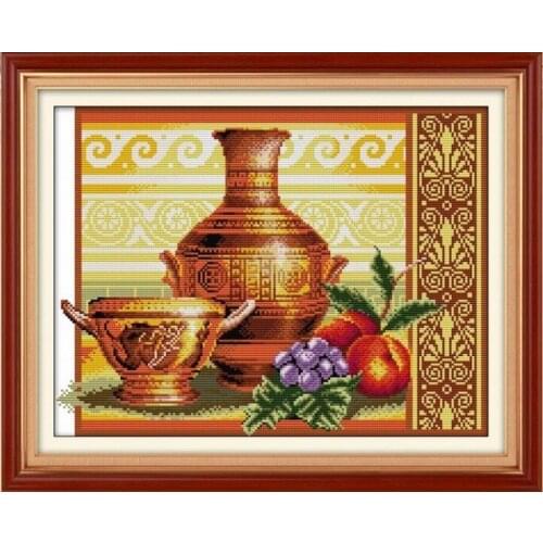 Pottery and fruit cross stitch set pattern DMC color count print 18ct 14ct 11ct embroidery kit DIY handmade needlework supplies