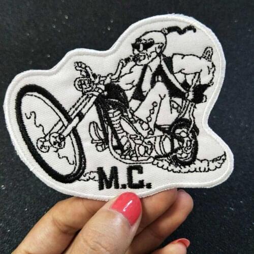 MC Skull biker patch for Jacket backing, punk motorcycle embroidery skeleton biker badge, skull patch Garment Accessory