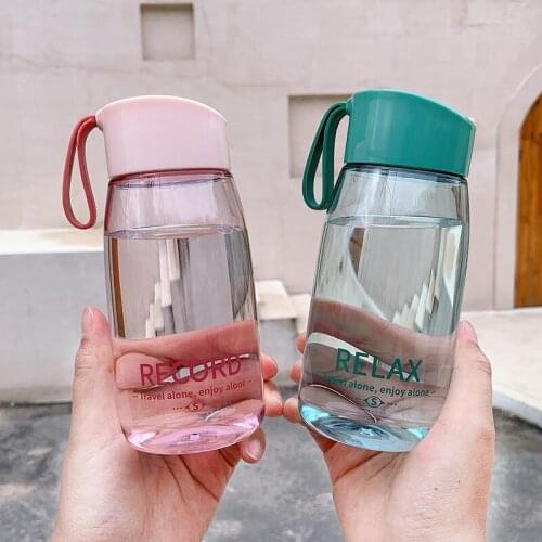 OAPE 380ml Simple Handy Personality Portable Water Cup Plastic Transparent Letter Printing Sports Water Bottle