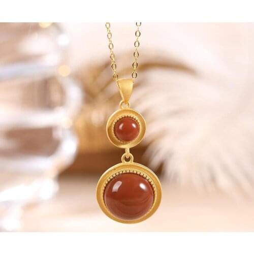 Original S925 Sterling Silver Gold Plated Southern Red Agate Personality Affordable Luxury Creative Lady without Chain Pendant