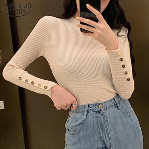 Autumn and Winter Korean Style Half-turtleneck Knitted Pullover Women Pullover Womens Slimming Long Sleeve Upper Garment 10917