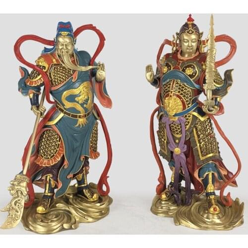 A PAIR 2021 High grade Home company GUAN GONG WEI TUO gods Exorcism bring Success GOOD luck wealth money color bronze statue 2P
